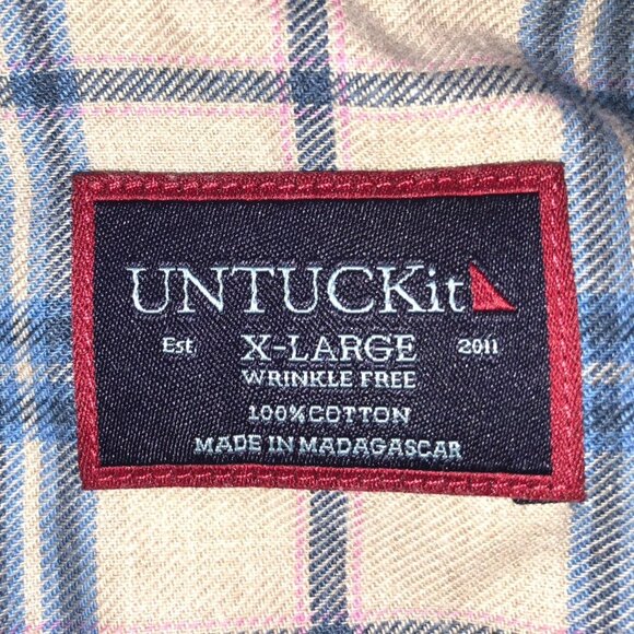 Untuckit Men Shirt Size XL Wrinkle-Free Long Sleeve Flannel Plaid Button Up Blue - Picture 3 of 13